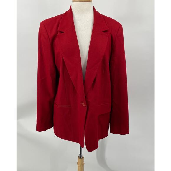 Vintage Pendleton Wool Blazer Single Breasted Button Down Pockets Red Womens 14 - Picture 2 of 12
